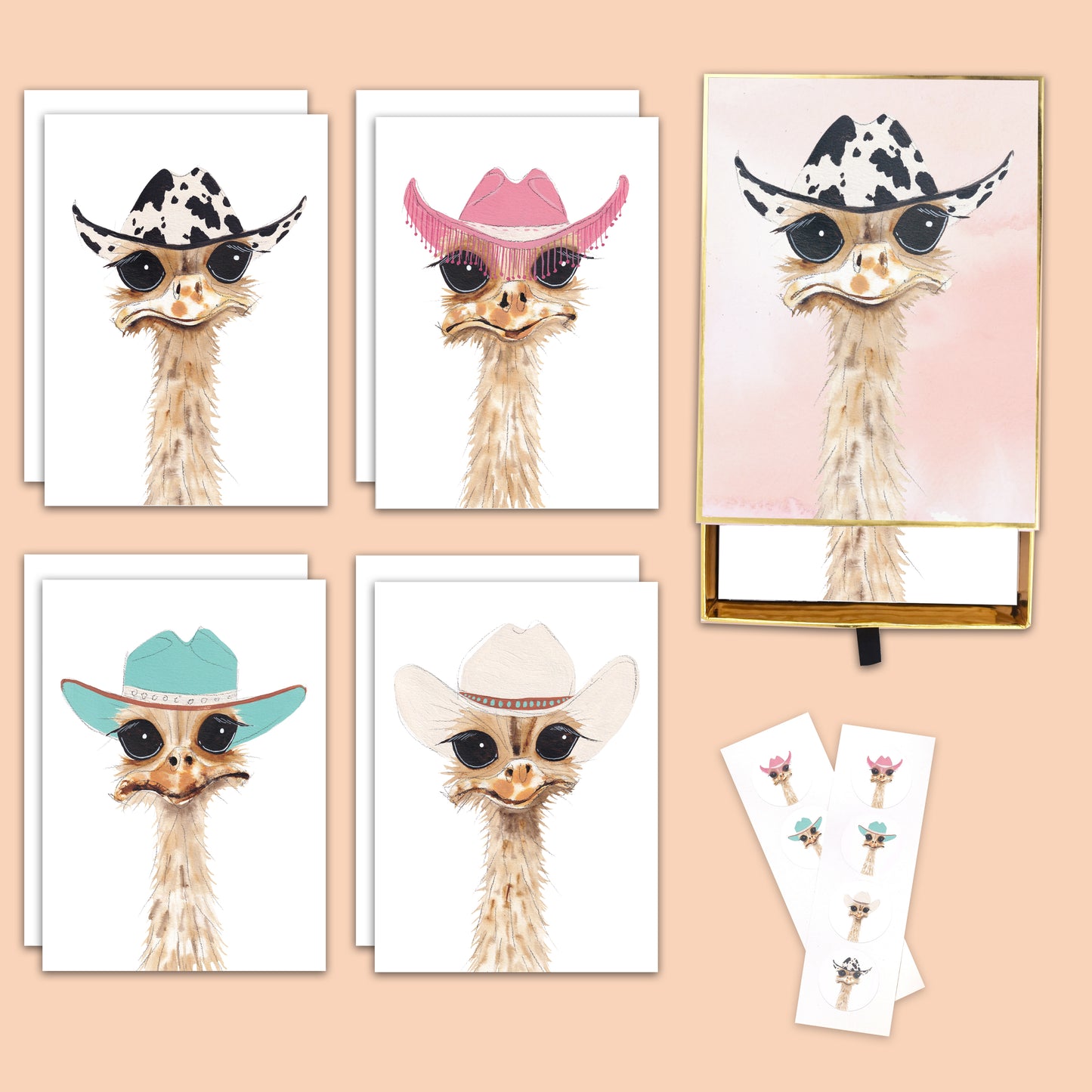 "Cowboy Ostrich" Notecard Set